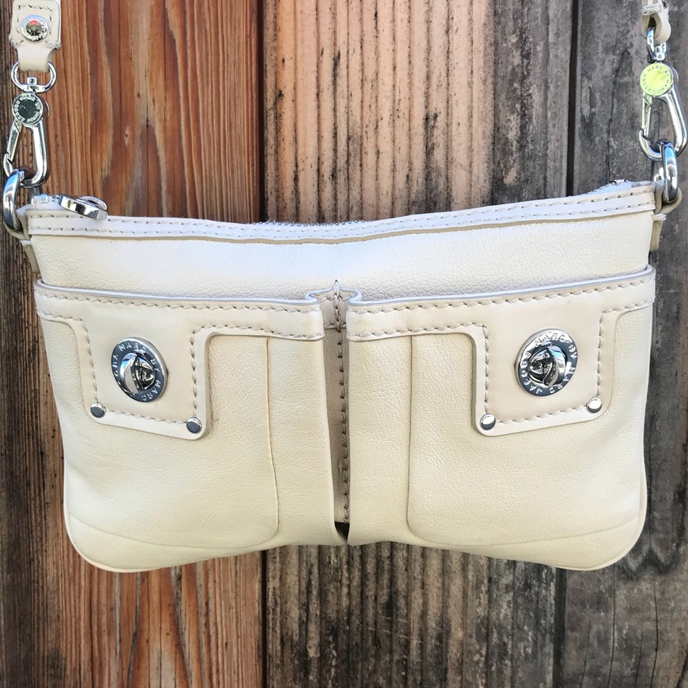 Marc Jacobs Cream Leather Pocket Crossbody with Silver Hardware